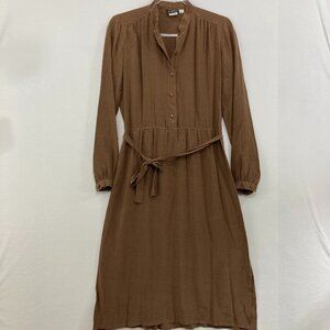 Vintage La Rita size 4 Brown Polka Dot Pure Silk Belted Midi Dress Preppy